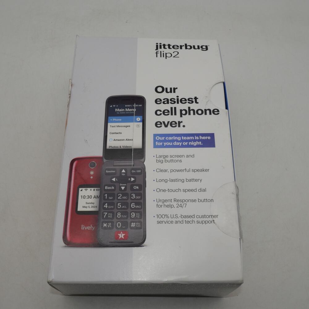 New Lively Jitterbug Flip2 Cell Phone Red Flip 2 - Picture 1 of 6